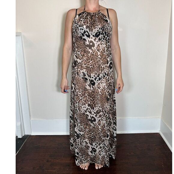 LM Beach Swim Coverup Leopard Print Gold Collar Size M - Picture 1 of 5